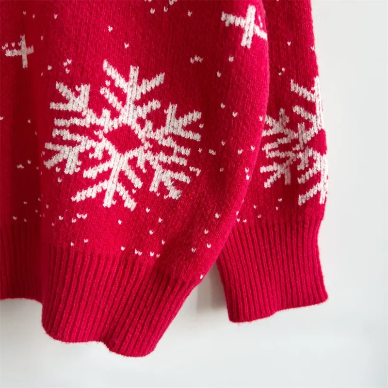 Clothes Christmas Sweater Snowflake Print O- Neck Long Sleeve Knitted - Image 16