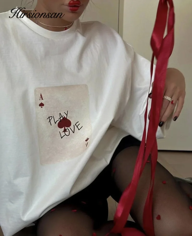 Pure Cotton Women's T-shirt "play love" Poker Printed T-shirt Women's - Image 2