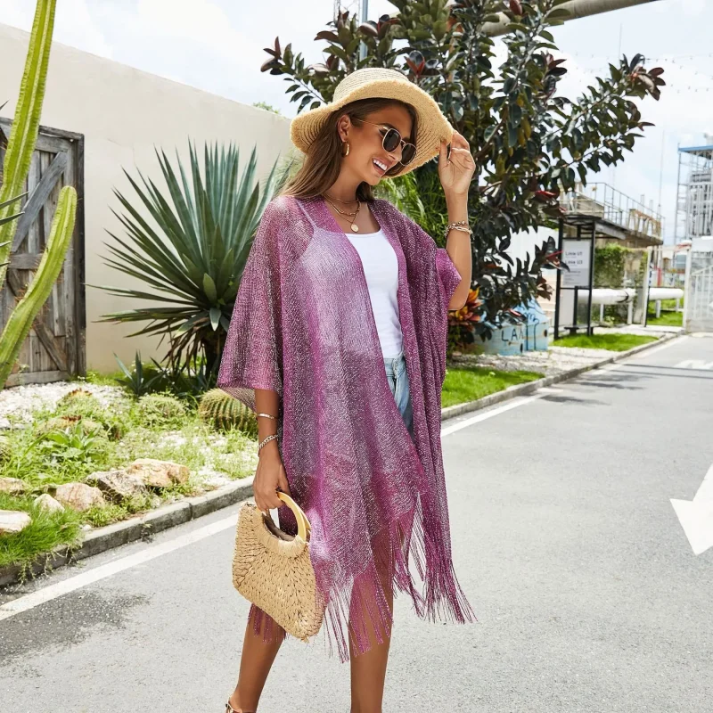 Summer Cardigan Kimono Cape Women 2023 Tassel Hollow Out Knitwear - Image 27