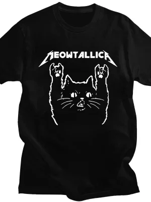 Rock Cat Music Graphic Printed Women’s T-shirt Fashion Cotton Round Neck