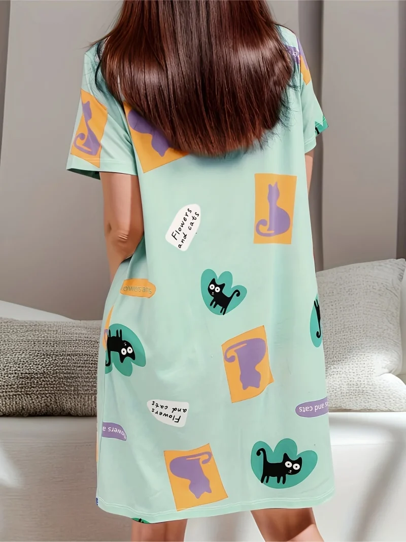 Cute Ladies Summer Loose Nightgown Girl's Plus Size Dresses - Image 6