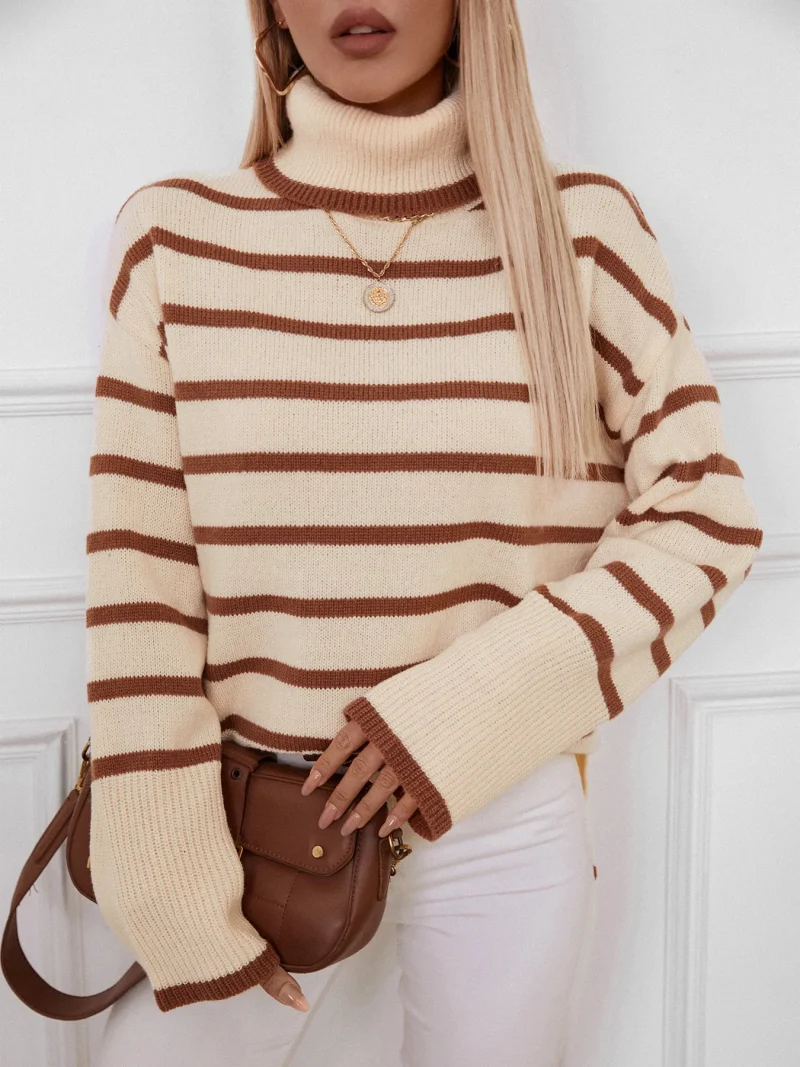 Striped Turtleneck Sweater Women 2024 Autumn - Image 11