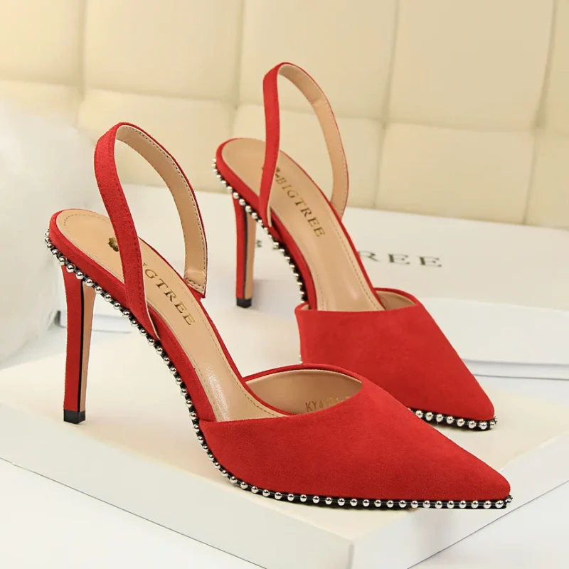 Women 9m High Heels Sandals Lady Suede Slingback Mules Sandles - Image 10