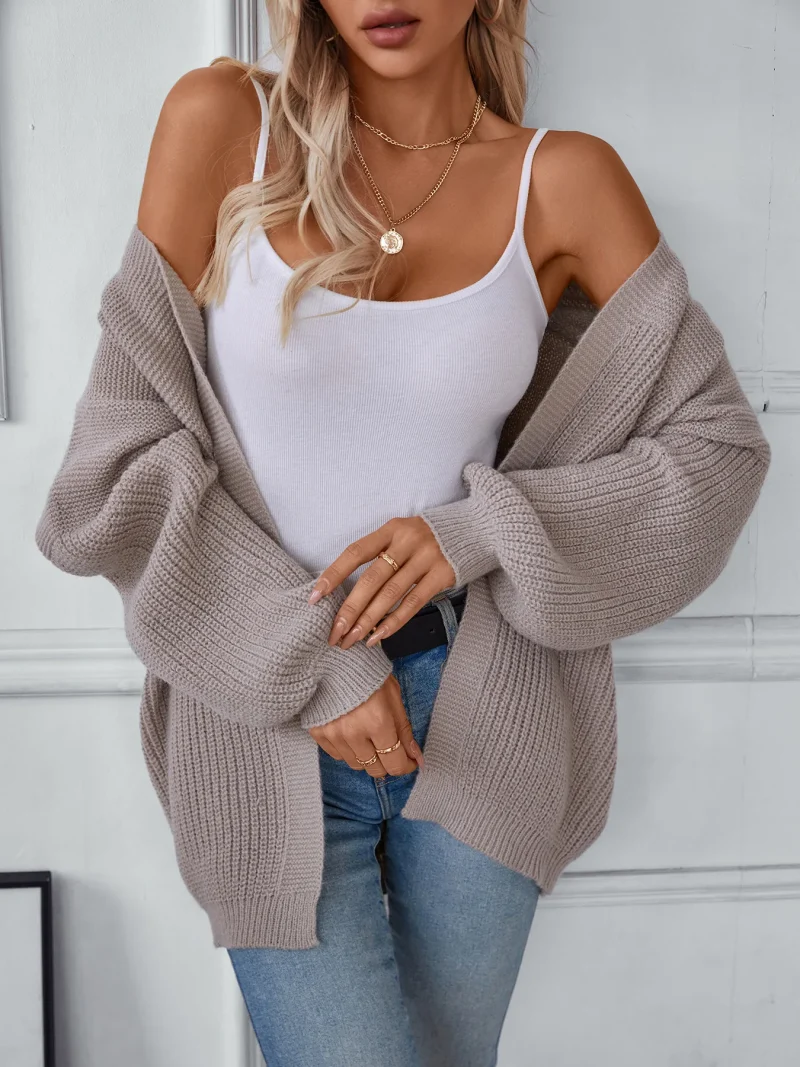 Autumn Winter Casual Loose Solid Color Long Knitted Cardigan Jacket - Image 13