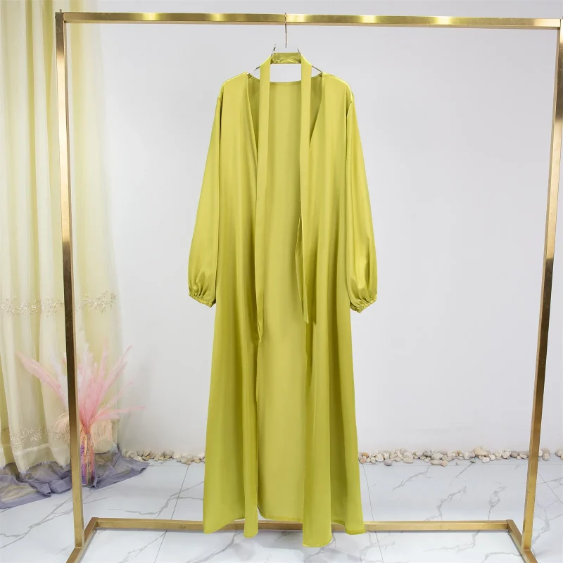 Women Abayas Muslim Kaftan Puff Sleeves Lace-up Maxi - Image 5