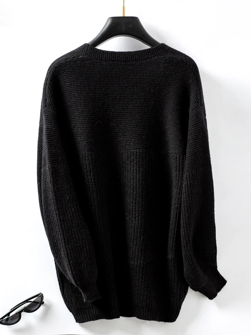 Autumn Winter Casual Loose Solid Color Long Knitted Cardigan Jacket - Image 18
