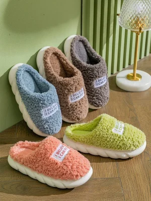 Thick Sole Home Indoor Slippers Winter Warm Home Fluffy Anti-Slip Lightweight Soft Slippers