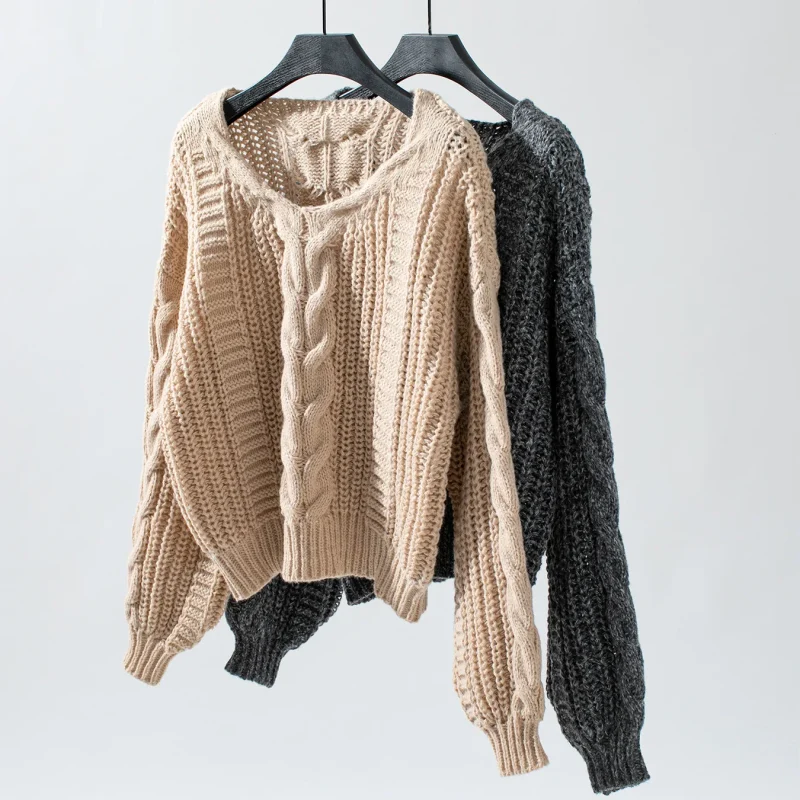 Women's Solid Color Twisted O-neck Thick Warm Sweater - Image 12