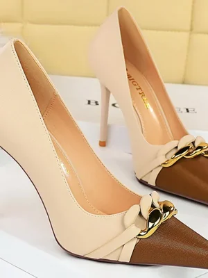 Women 9.5cm High Heels Wedding Patchwork Pumps Lady