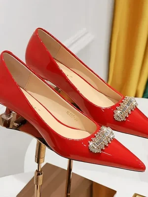 Luxury Party Women Shoes 4.5cm Thin Mid Heels Patent Leather