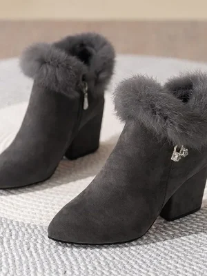 Fashion boots women fur Winter warm Pointed Ankle Boots Sexy Rhinestone