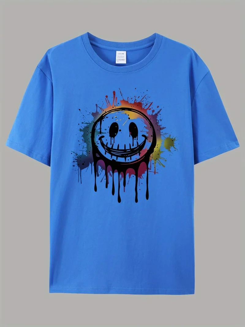 Clothing Creative Smiley Print Comfortable Cotton Men T-Shirt - Image 2