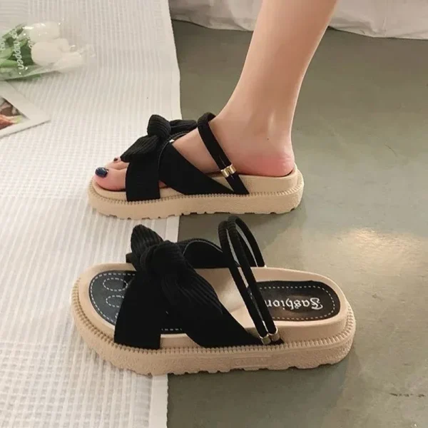 Summer Slippers Thick Platform Flat Sandals with Butterfly-Knot Summer Flip Flops Sandals - Image 2