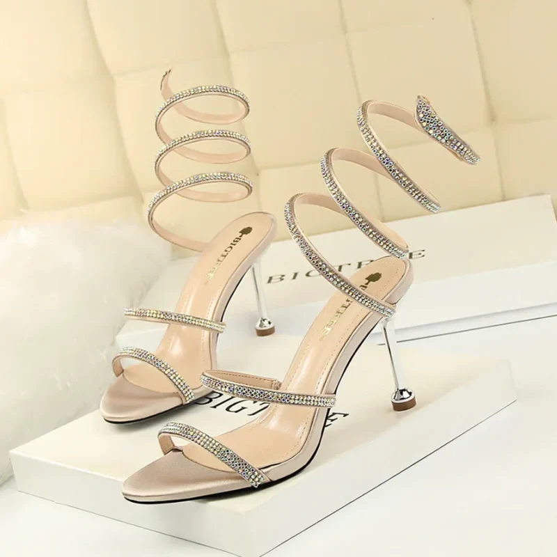 Summer Women 8.5cm High Heels Nightclub Silk Rhinestone Sandals - Image 14
