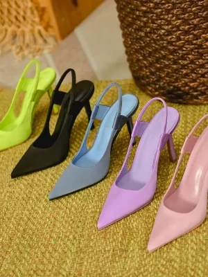 Women Slingback Sandals Pointed Toe Slip On Thin High Heel Ladies