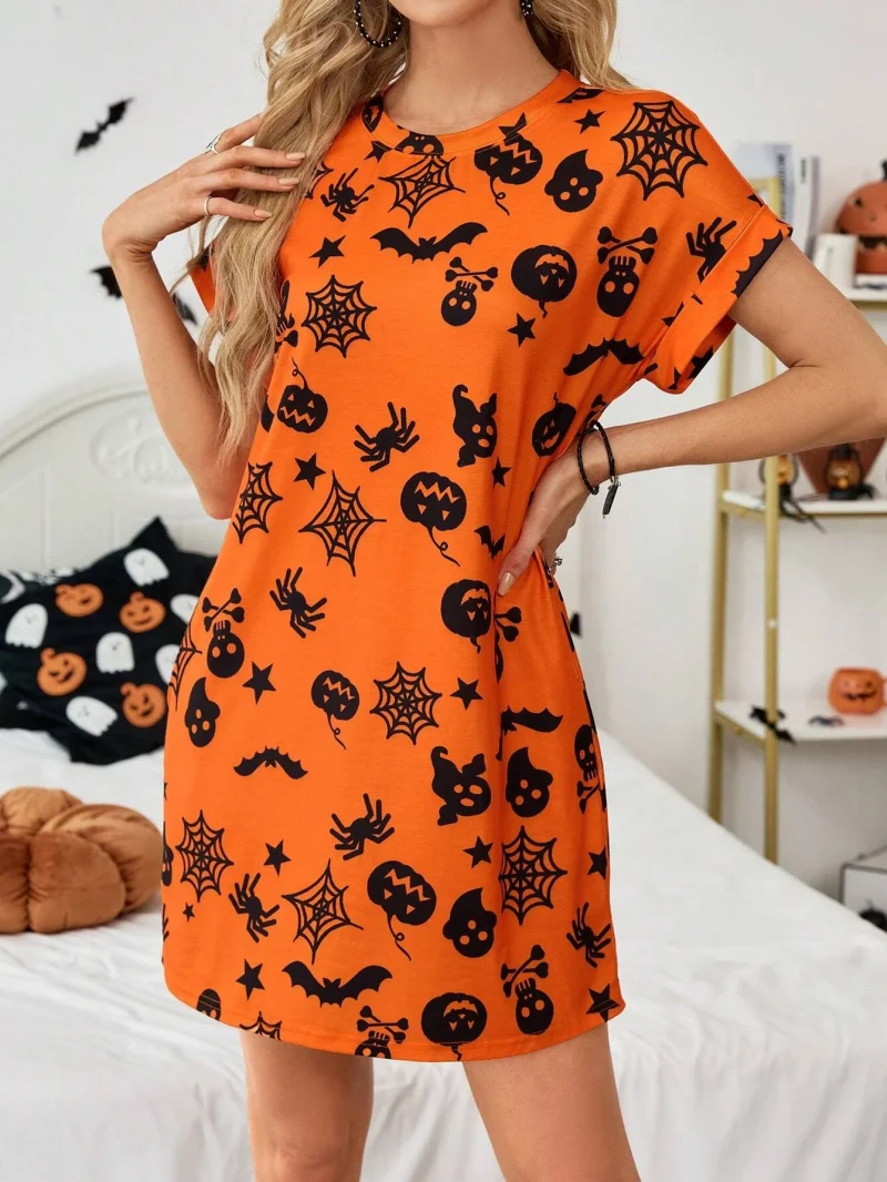 Women's Halloween Wreath Pattern Casual Summer Dress Halloween - Image 6