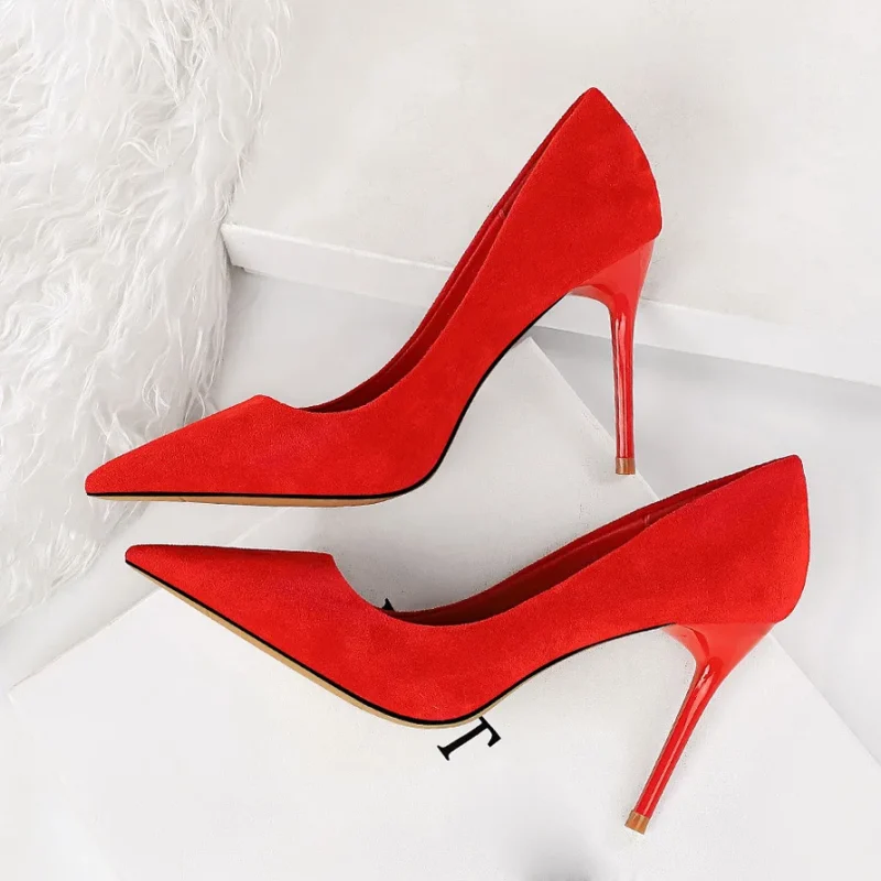 Women 9cm High Heels Pumps Stripper Flock - Image 15