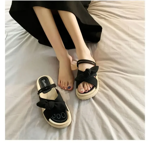 Summer Slippers Thick Platform Flat Sandals with Butterfly-Knot Summer Flip Flops Sandals - Image 11