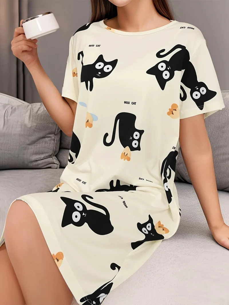 Cute Ladies Summer Loose Nightgown Girl's Plus Size Dresses - Image 5