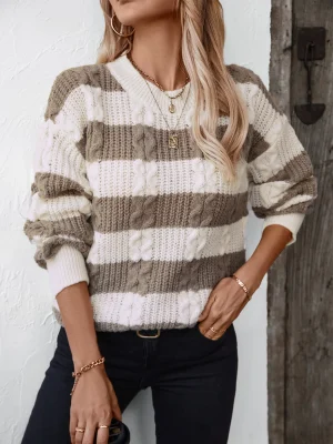 Winter Striped Long Sweater Women 2024 New Autumn