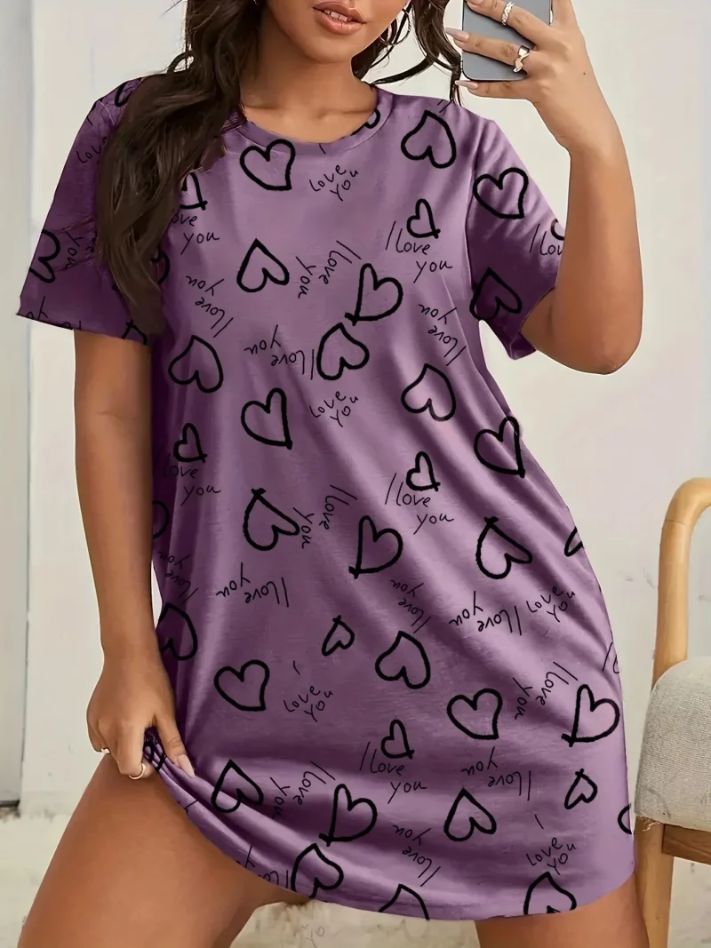 Love Heart 3D Printed Women's Short-sleeved Pajamas Casual - Image 2