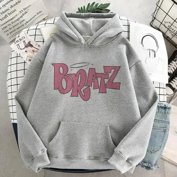 Bratz Letter Printed Plus Size Hooded Sweatshirt Men Women Hoodie - Image 4