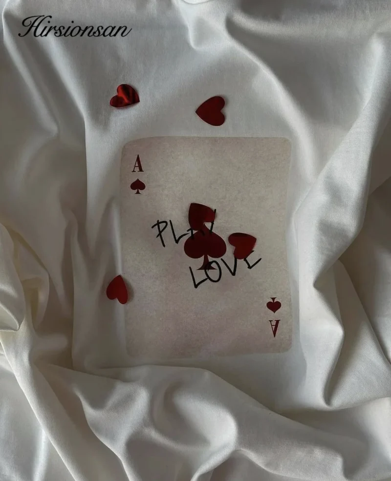 Pure Cotton Women's T-shirt "play love" Poker Printed T-shirt Women's - Image 3