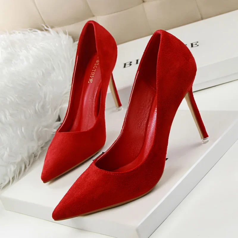 Women 9cm High Heels Yellow Burgundy Pumps