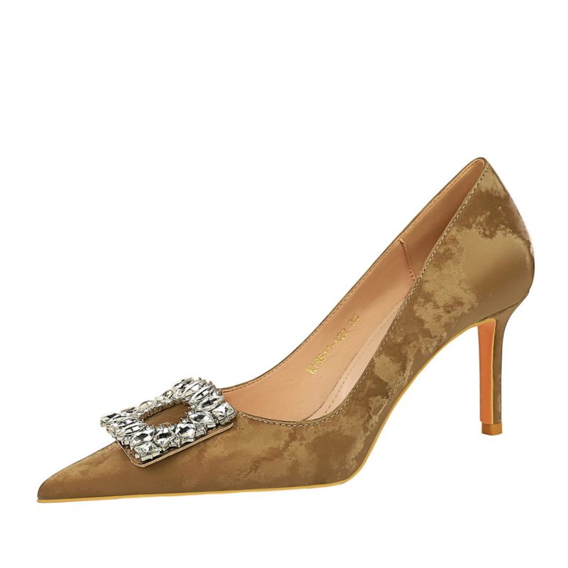 Women 8cm High Heels Hollow Green Pumps Lady Rhinestone Crystal - Image 9