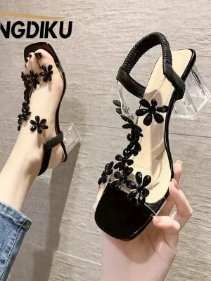 Sandals Women’s 2024 Summer New Style Fashion Small Flower Decoration Buckle