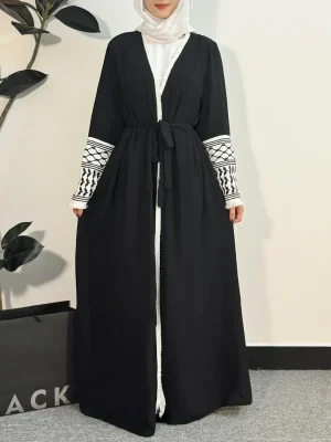 Open Front Abaya Muslim Long Sleeve Cardigan Abayas Maxi Dress