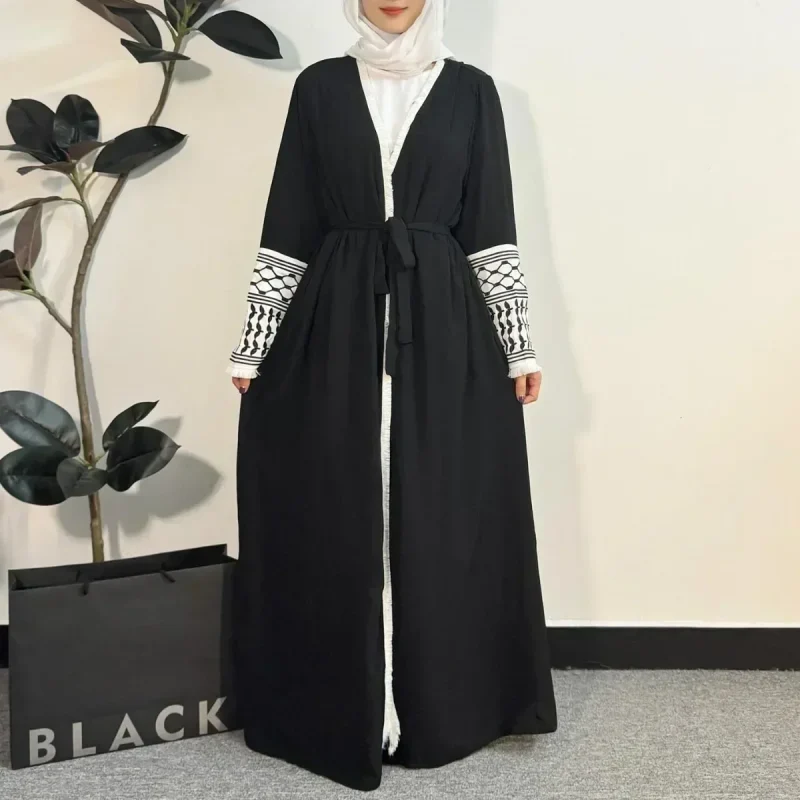 Open Front Abaya Muslim Long Sleeve Cardigan Abayas Maxi Dress