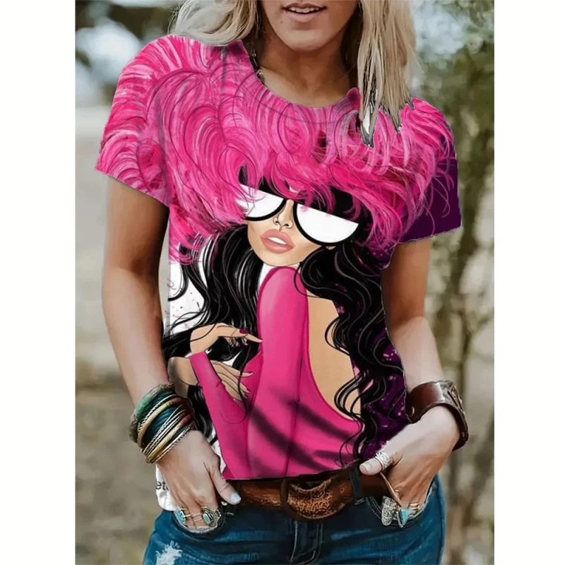 Women's Abstract Face Short Sleeve T-shirt 3D Printin - Image 4