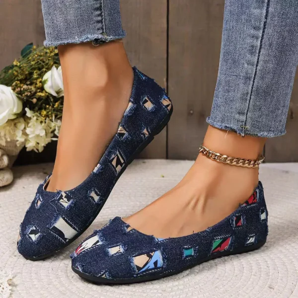 Women Loafers 2024 New Mixed Colors Patchwork Denim Breathable Shoes - Image 5