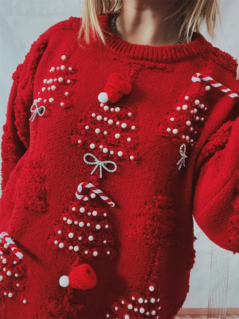 Winter Christmas Sweater Women 2023 Beading Floral - Image 9