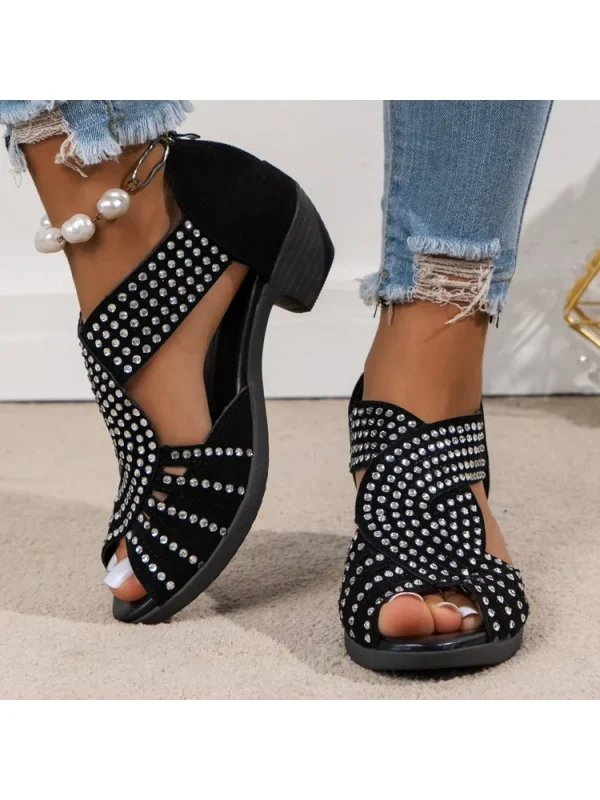 Fashion Comfortable Sandals Women's Rhinestone Zipper Crystal Indoor - Image 6