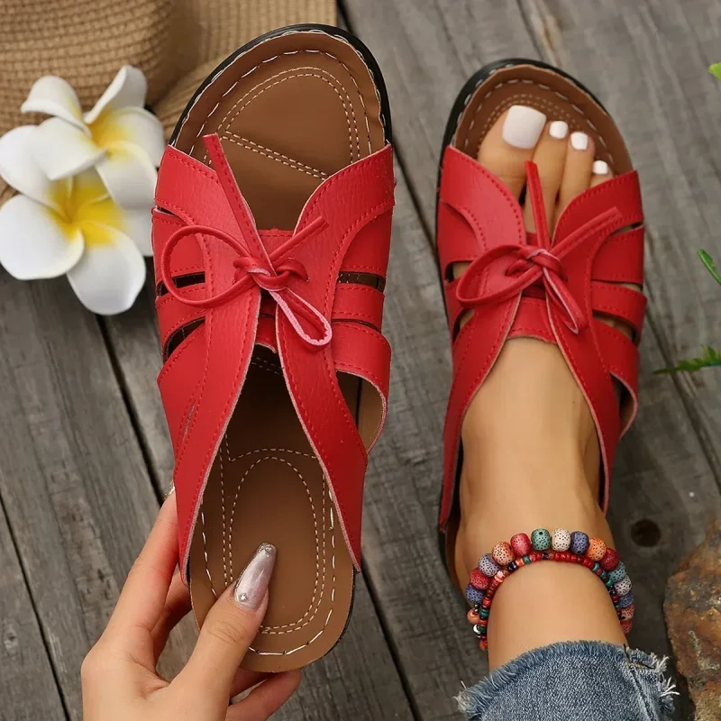 Women's Shoes Open Toe Women's Slippers Summer Rome Solid Hollow Out Shoes - Image 4