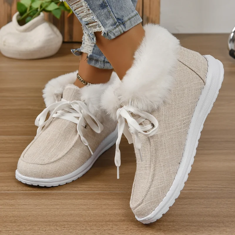 Women Faux Fur Fleece Lined Thermal Flat Snow Shoes Comfortable Lightweight - Image 10