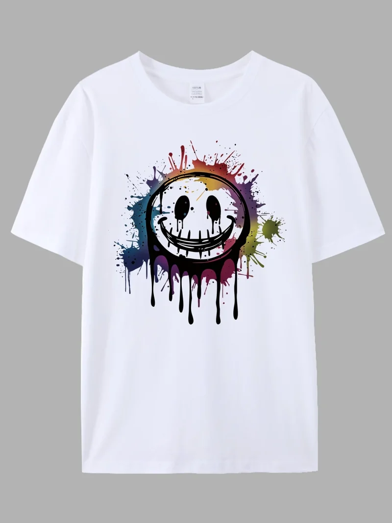 Clothing Creative Smiley Print Comfortable Cotton Men T-Shirt - Image 3