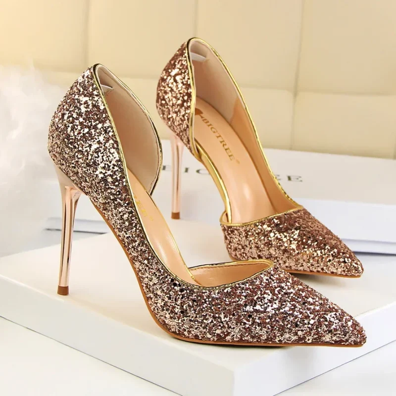 Women 9.5cm High Heels Stripper Bling Glod Red Silver Scarpins Pumps - Image 11