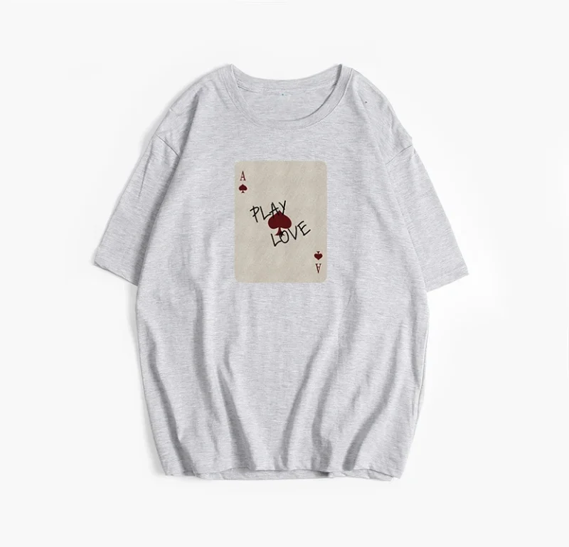 Pure Cotton Women's T-shirt "play love" Poker Printed T-shirt Women's - Image 6
