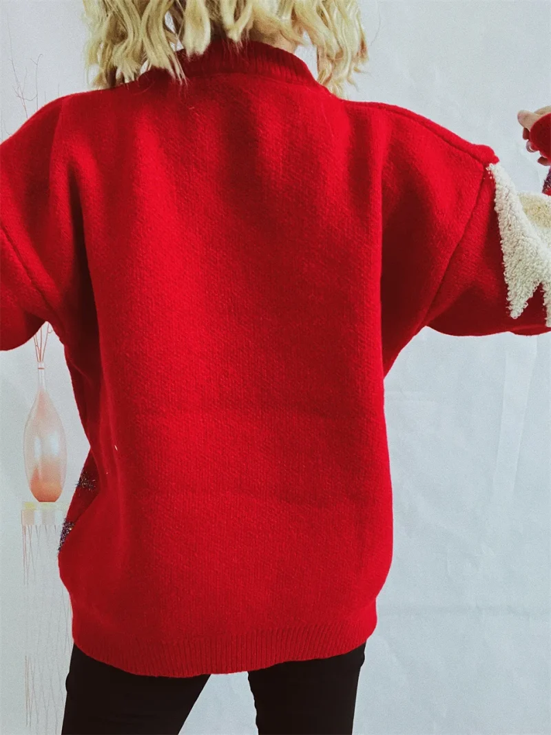 Winter Sequin Deer Christmas Sweater For Women - Image 9