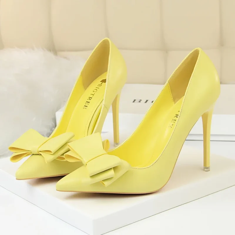 Women Fetish 10.5cm High Heels Blue Yellow Pumps Butterfly Knot - Image 13