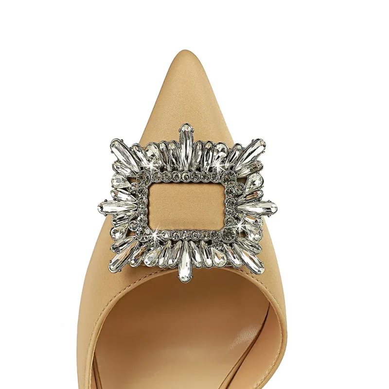 Women 10.5cm High Heels Women Satin Silk Crystal Bling Rhinestone Pumps - Image 7