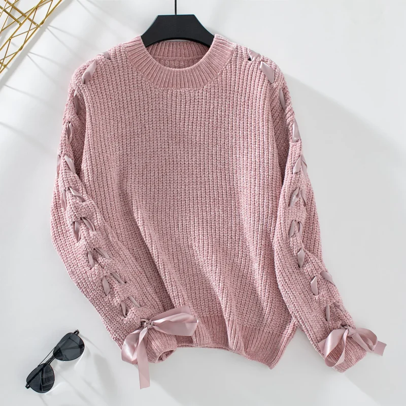 Long Sleeve Lace Up O-Neck Pullover Women 2024 - Image 2