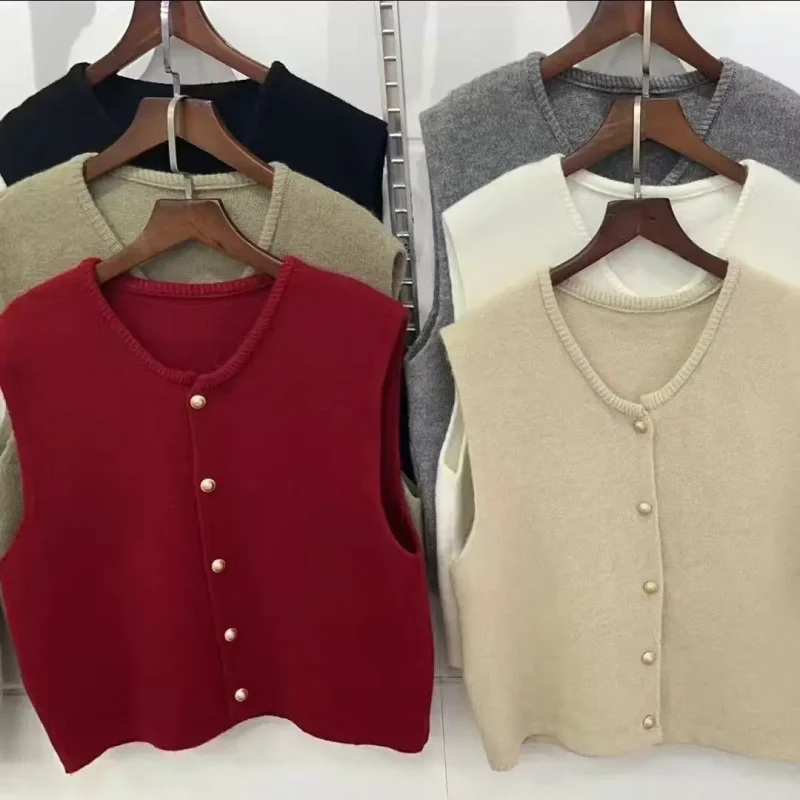 Fall Korean Fashion Round Neck Sweater Vest Solid Color Knitted Tank Top - Image 9