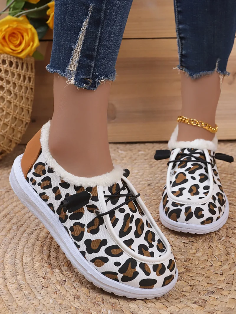 Women Fluffy Fur Snow Boots Women Autumn Winter Leopard Print Flat - Image 10