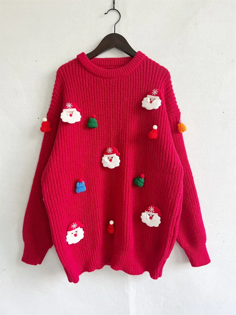 Christmas Sweater For Women Cute Santa Claus 3D Decoration - Image 10