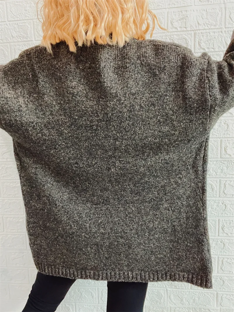 Long Sleeve Pockets Sweater Coat Womens Clothing - Image 8