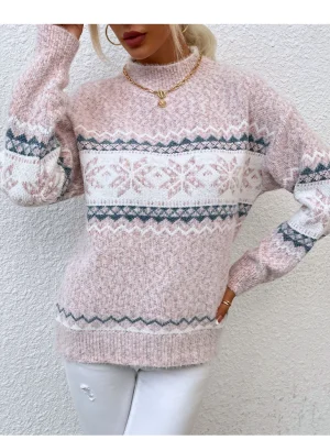 Christmas Sweater 2022 Autumn Winter Half Turtleneck Snowflake